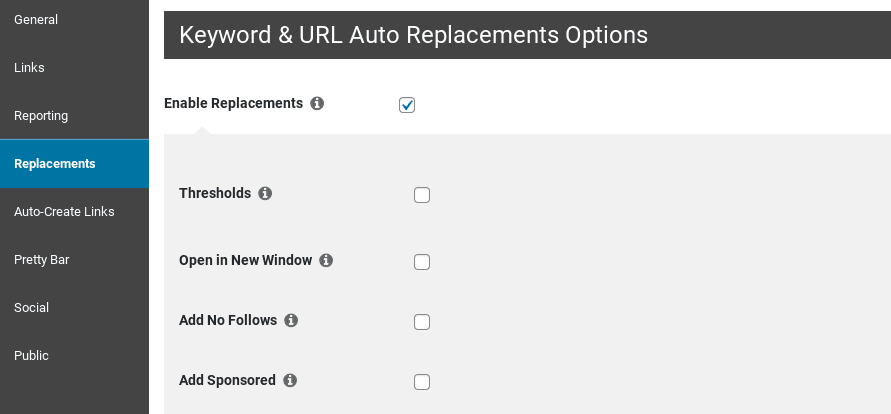 The URL Replacements feature in PrettyLinks.