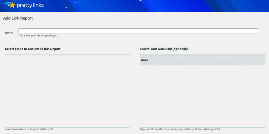 The PrettyLinks add link report screen.