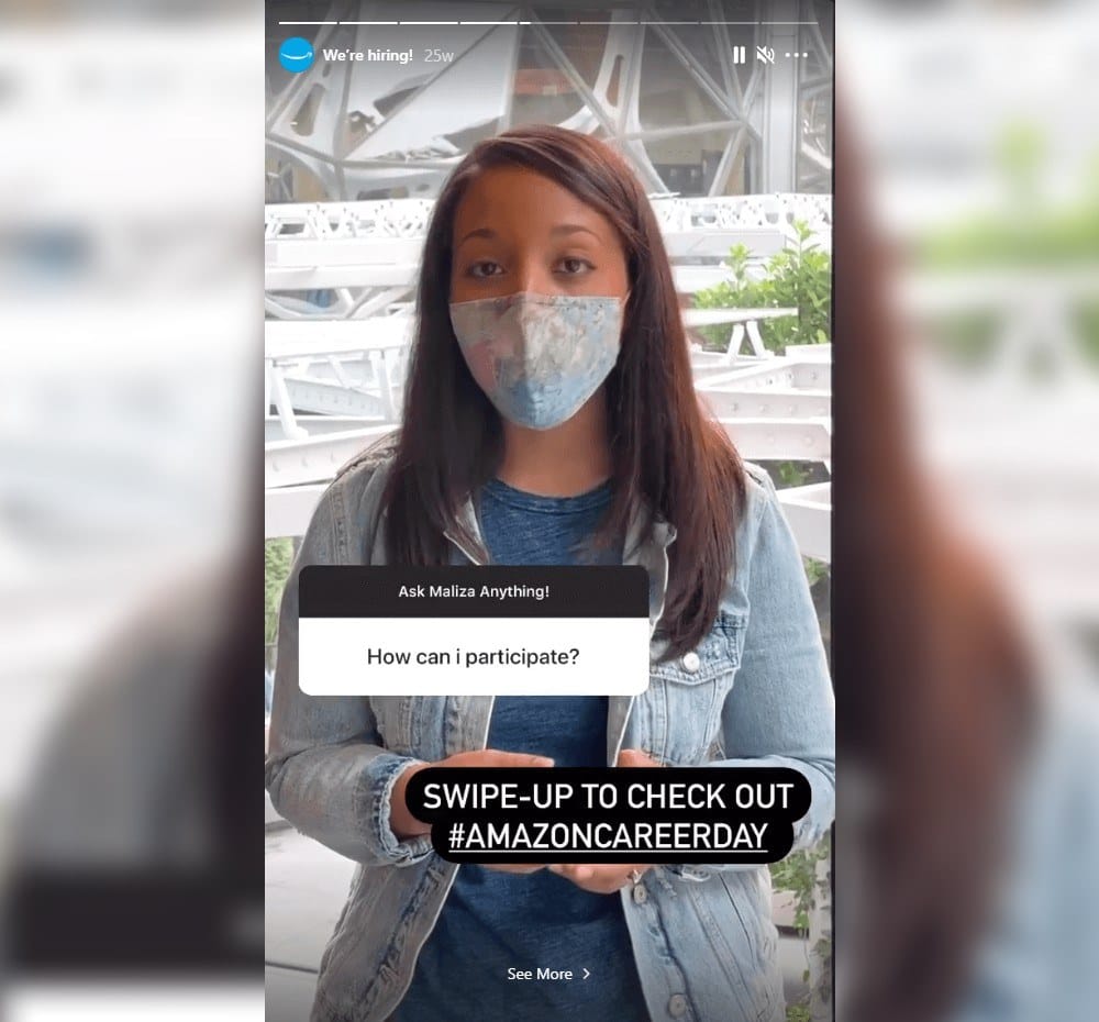 Amazon's career day custom links in Instagram Stories