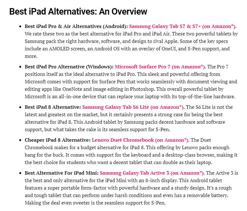 short alternatives listicle summary example