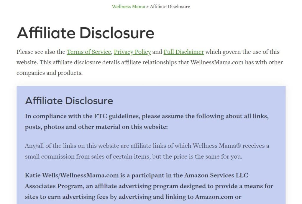 Ein Beispiel für eine Seite zur Offenlegung von Partnerschaften