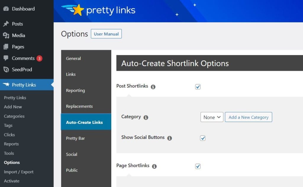 The Auto-Create Links option in the the premium version of PrettyLinks - PrettyLinks Automation Features