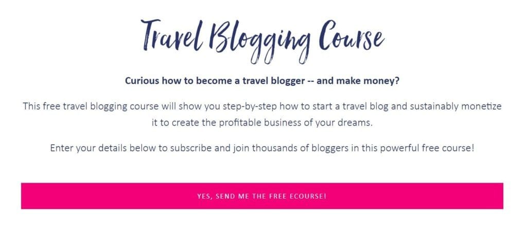 Un ejemplo de página de aterrizaje para un curso.