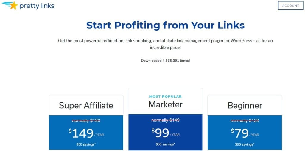 PrettyLinks premium plans