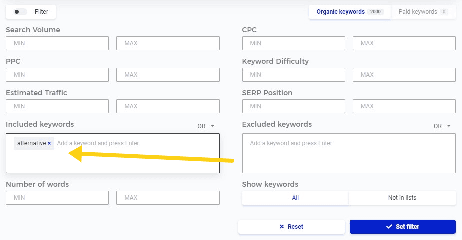 Search by competitor domain using Mangools' KWFinder