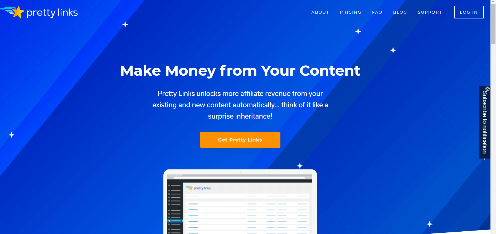 The PrettyLinks homepage