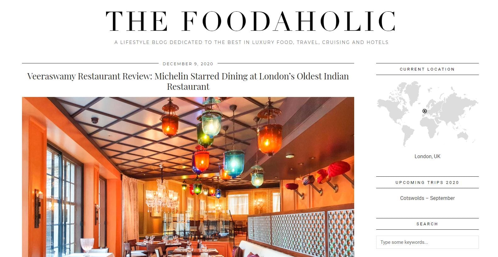 Ejemplo de reseña de restaurante en un blog.