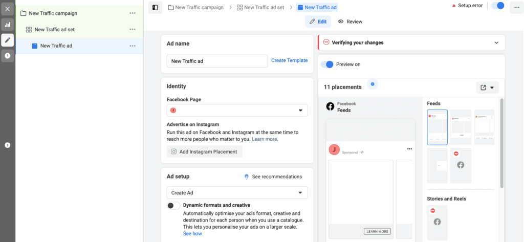 El administrador de anuncios de Facebook.
