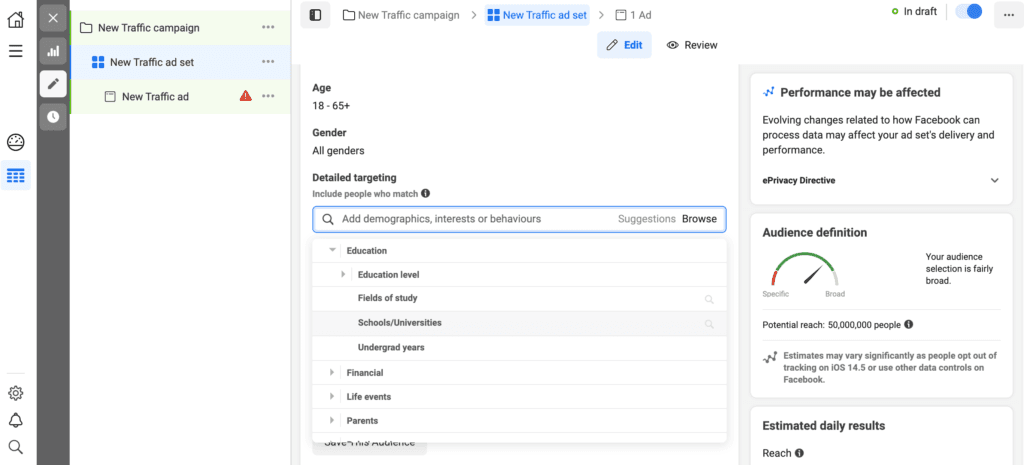 El administrador de anuncios de Facebook.