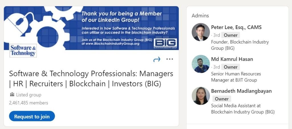 Un ejemplo de grupo comunitario profesional en línea.