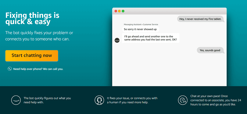 Ein Beispiel für die Support-Optionen von Amazon.