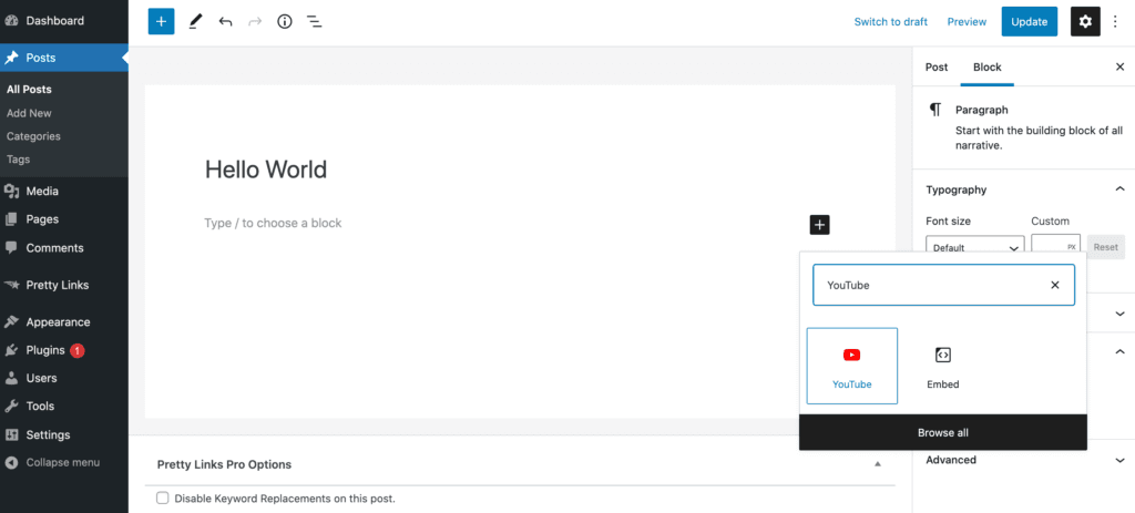 Un bloc vidéo YouTube.