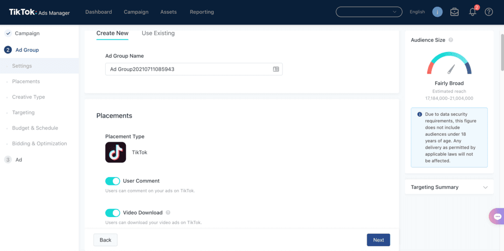 Création d'un groupe d'annonces.