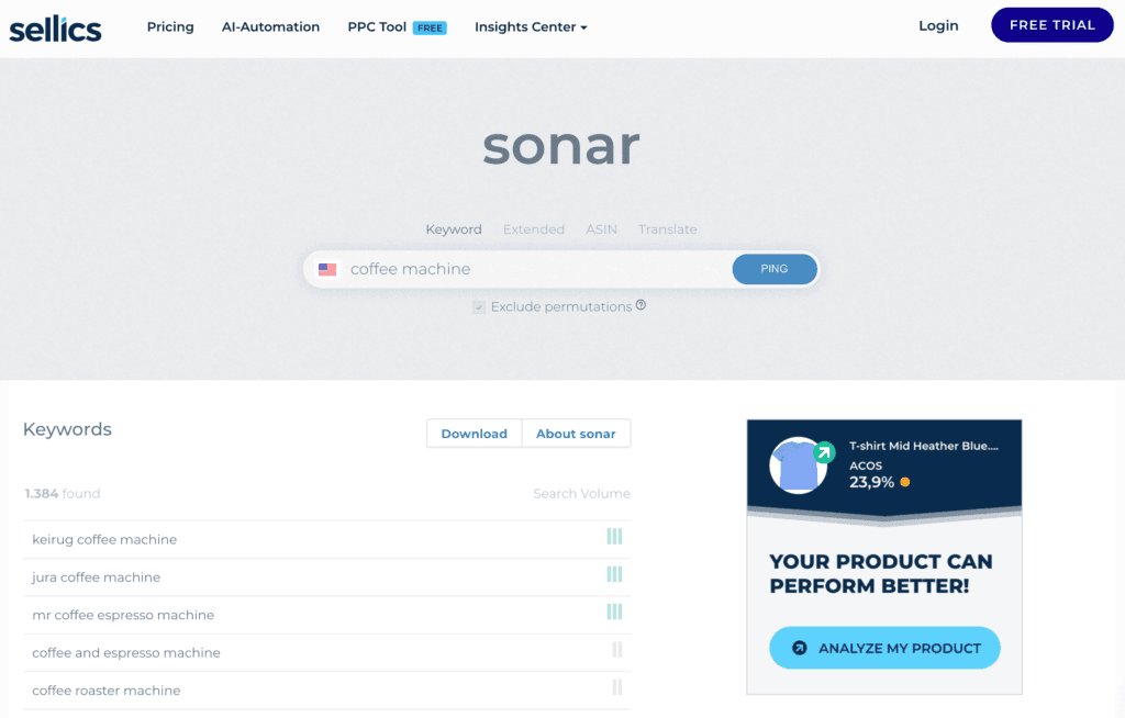 The Sonar Amazon Associates keyword research tool.