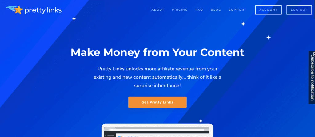 Página inicial do PrettyLinks