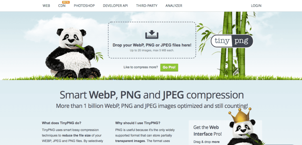 Página inicial do Tiny PNG