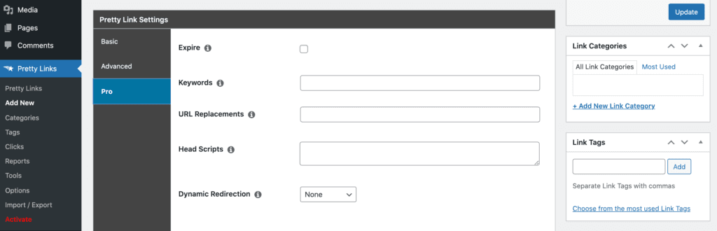 The PrettyLinks WordPress plugin.