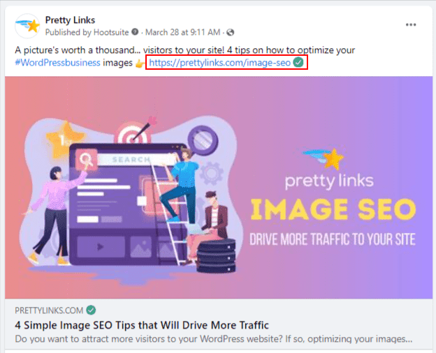 An example pretty link used for a PrettyLinks' Facebook post