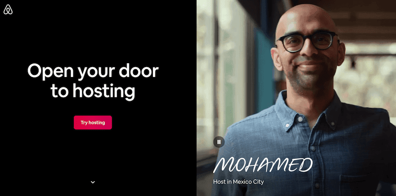 Una página de aterrizaje para Airbnb.