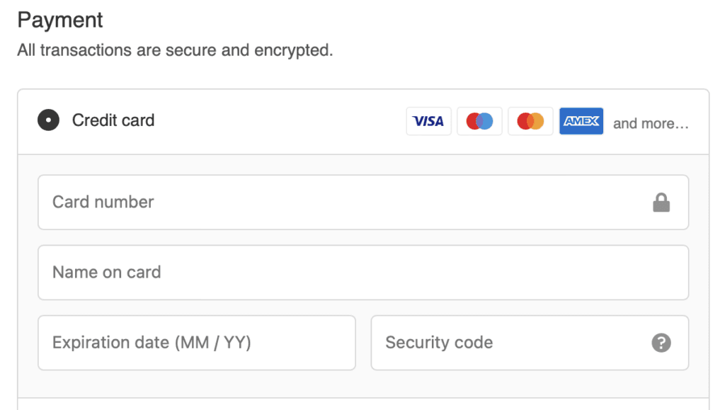 Payment details on an ecommerce site