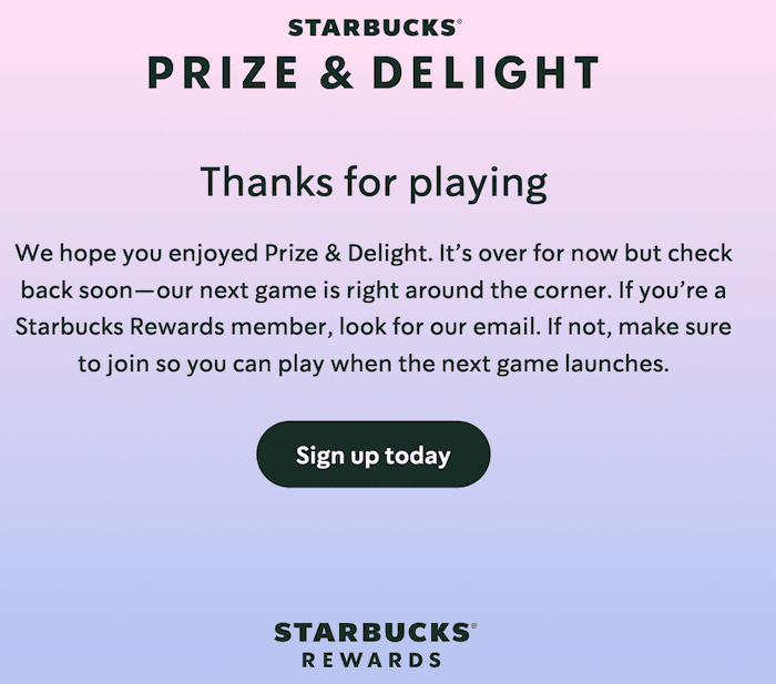 Starbucks landing page for rewards program.