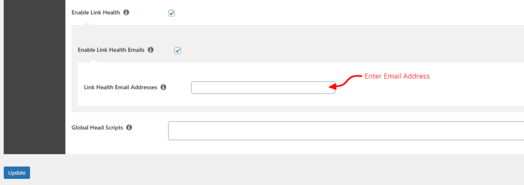 Enter additional email addresses for LInk Health notifications