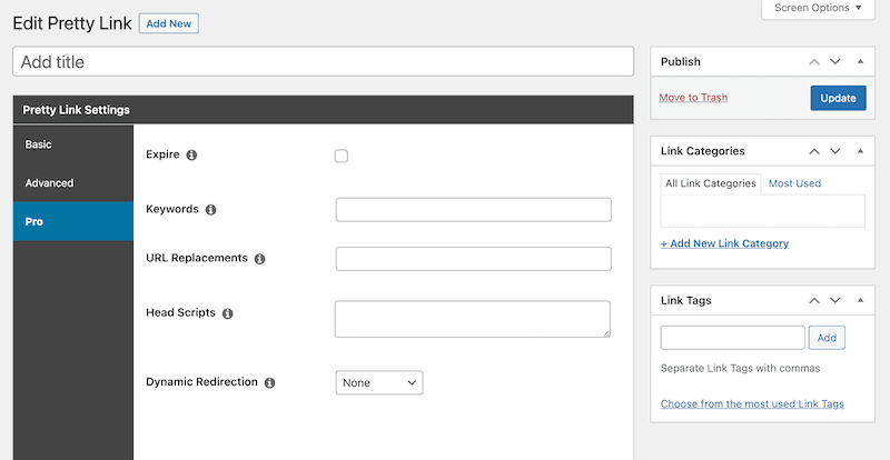 PrettyLinks auto keyword linking