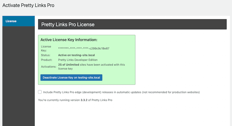 PrettyLinks activation