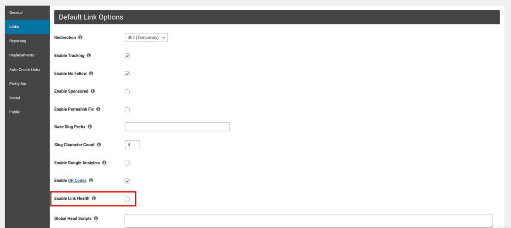 Enable Link Health in PrettyLinks