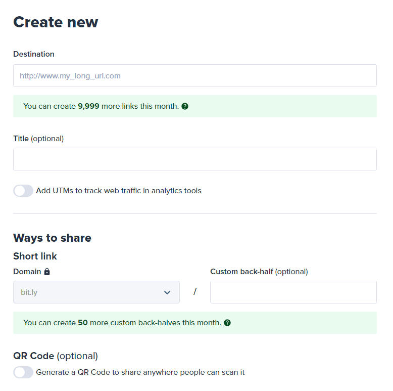 Criação de um link personalizado do Bitly