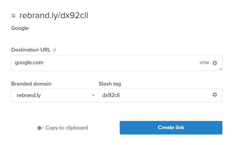 Criar um novo link para a Rebrandly