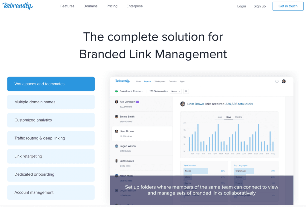 Página inicial da Rebrandly