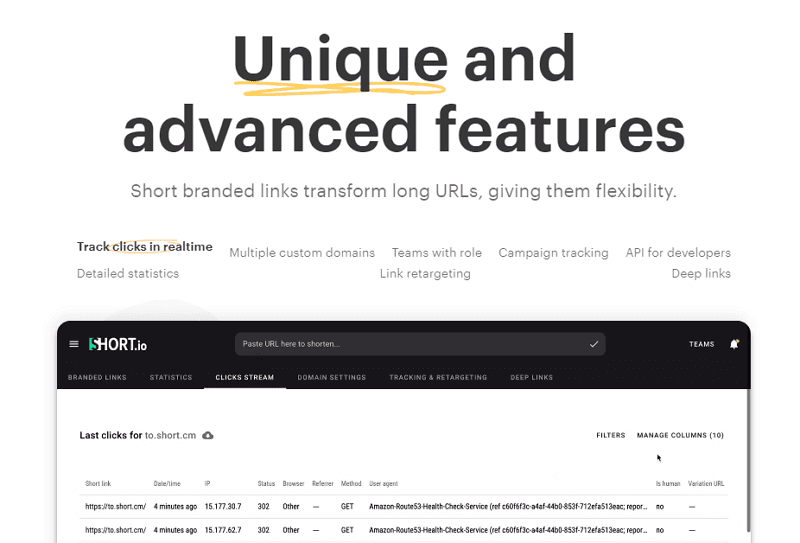 Página de inicio de Short.io