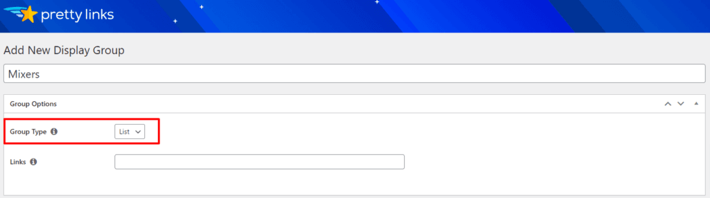 Select Product Display Group type
