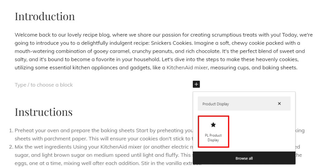 The PrettyLinks Product Display WordPress block
