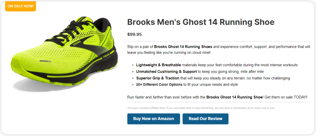 PrettyLinks Product Display Example_Running Shoe