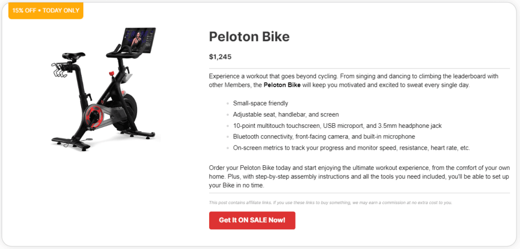 PrettyLinks Product Display Example_Peloton Bike