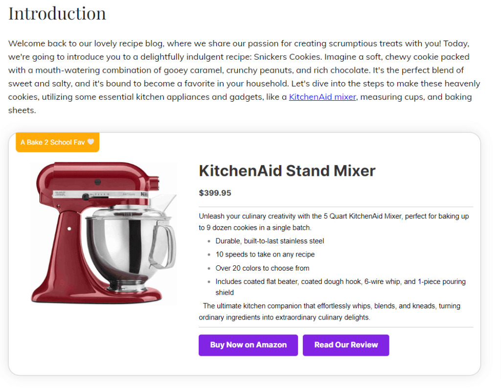 PrettyLinks Product Display frontend view