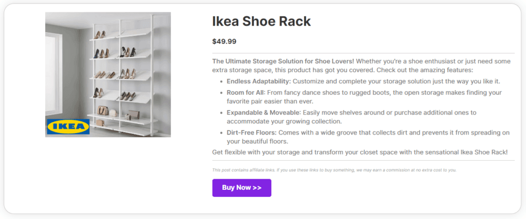 PrettyLinks Affiliate Link Product Display example