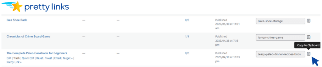 1-click Copy and Paste PrettyLinks