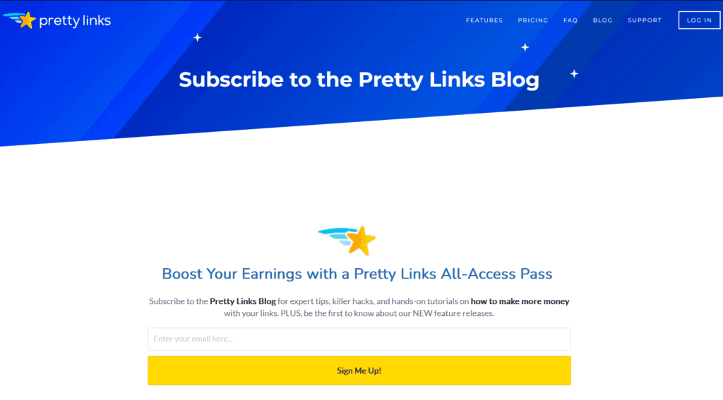 Subscribe to blog PrettyLinks example