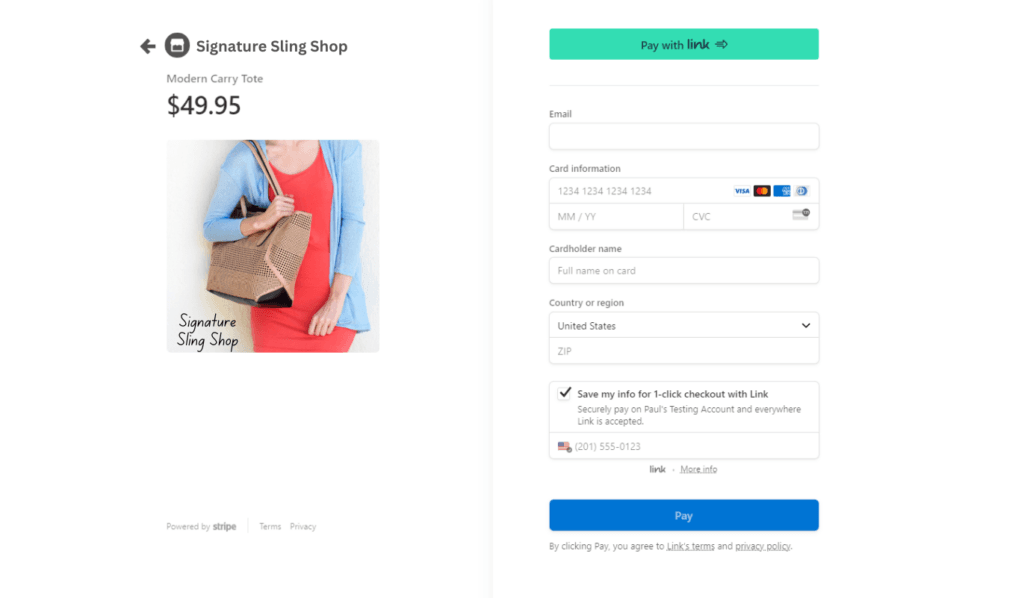 PrettyPay™ checkout page example
