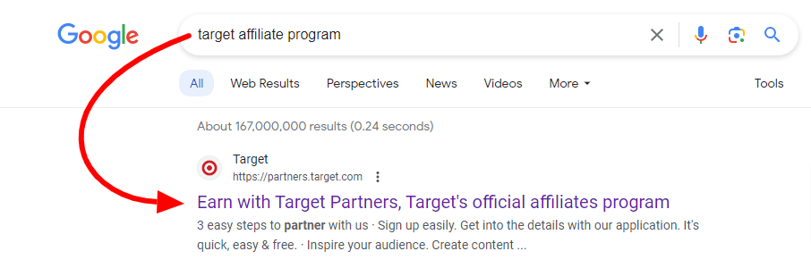 brand affiliate program search example