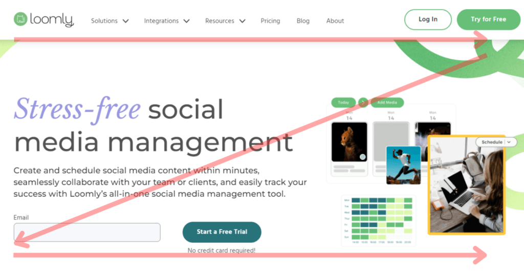 z-shaped content layout example - Lomly homescreen