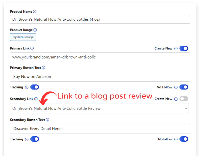 PrettyLinks Product Displays can automatically locate and link to your existing pages, posts, and affiliate links.